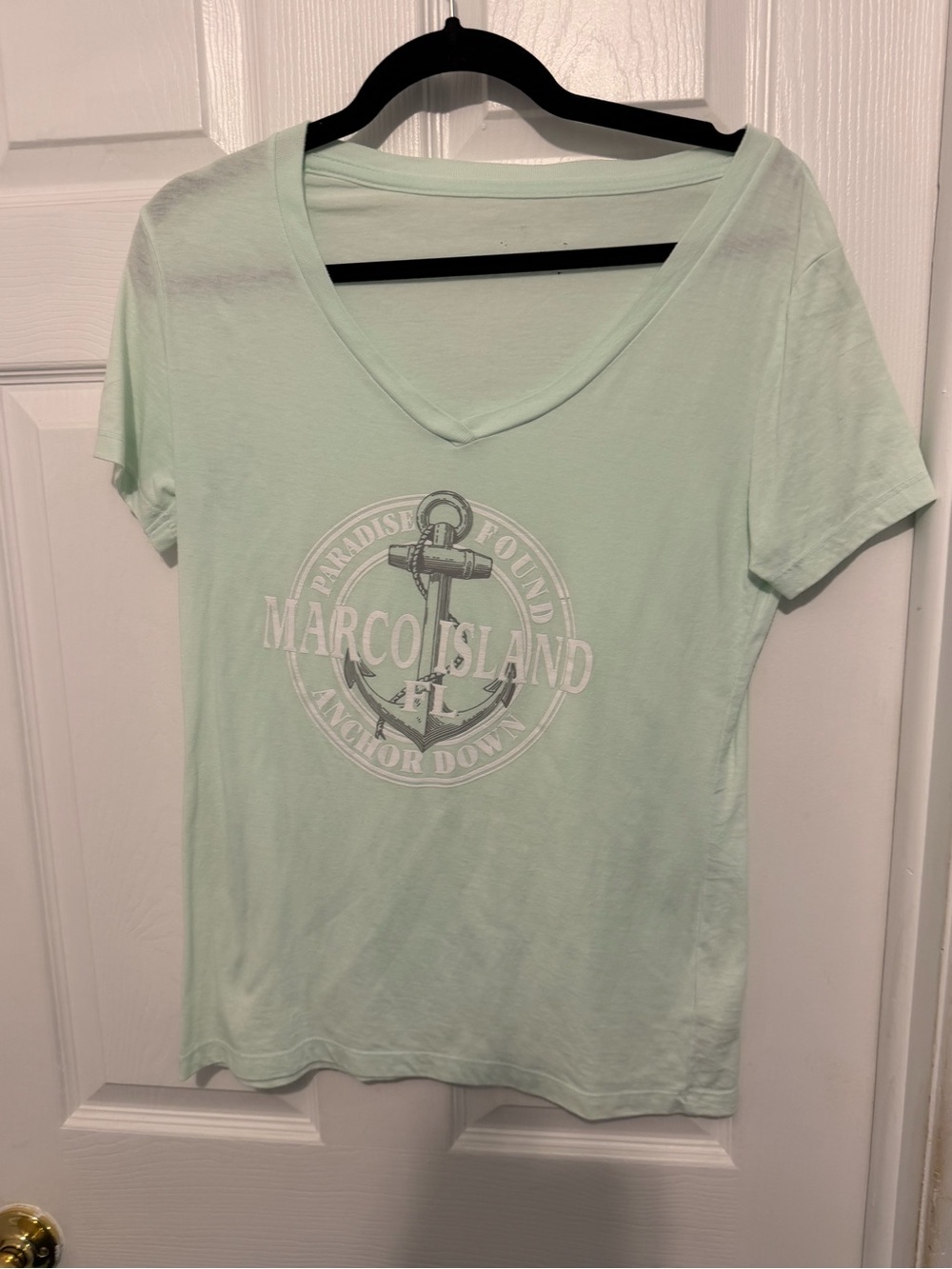 Marco Island Anchor Graphic V-Neck Tee - Mint